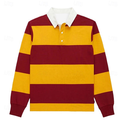 Fashion Stripe Block Color Polo Shirt 3D Printed Creative Multicolored Long Sleeve Pullover Autumn Outdoor Sports Casual Clothes