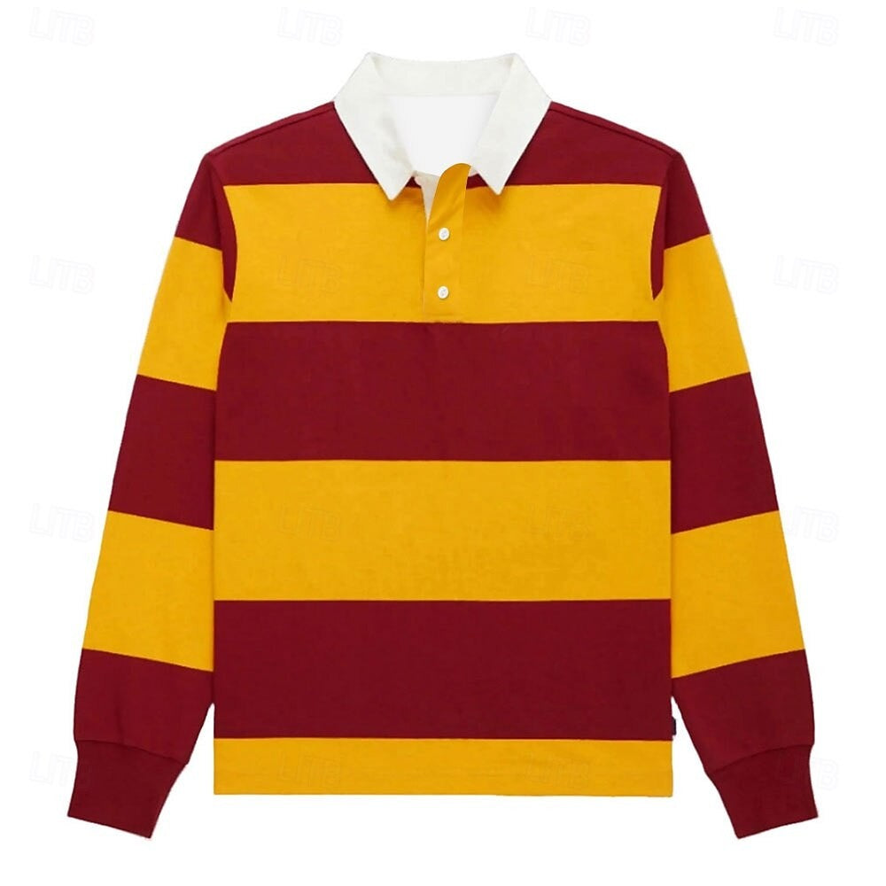 Fashion Stripe Block Color Polo Shirt 3D Printed Creative Multicolored Long Sleeve Pullover Autumn Outdoor Sports Casual Clothes