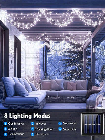 Solar LED Firecracker String Lights Outdoor Waterproof Garland Fairy Light for Wedding Party Garden Christmas Holiday Decoration
