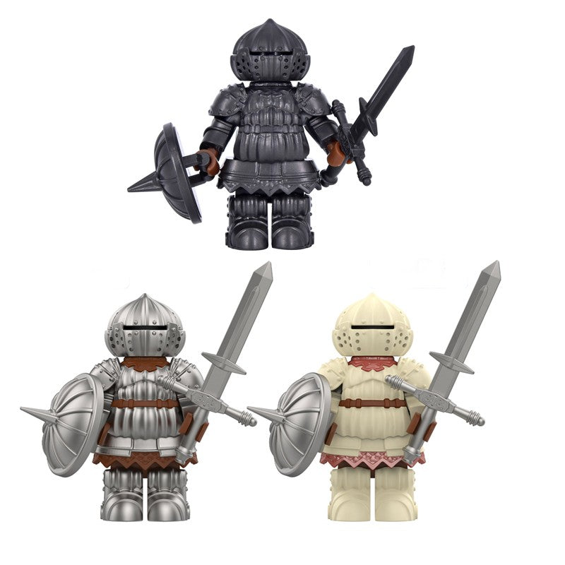 Miniatura de Cavaleiro da Cebola Medieval com Armadura Detalhada de Cavaleiro Negro e Blocos de Montar de Escudo Intercambiável