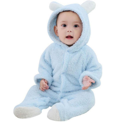 Winter Newborn Baby Plush Bodysuit Jumpsuit Cartoon Hoodies Boy Girl Romper Twins Clothes Korean version 0-12M