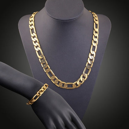 Colar e pulseira masculinos de ouro real 24K 9999 puro Figaro de luxo, largura 6MM 8MM 10MM, comprimento 60cm