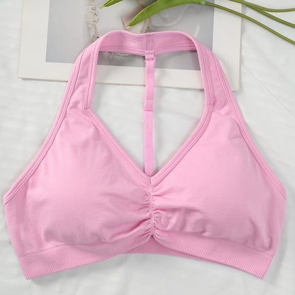 Sports Bra Strappy Backless Yoga Gym Bra Removable Cups Women Workout Clothing Gym Top Halter Sport Bras 6 colors