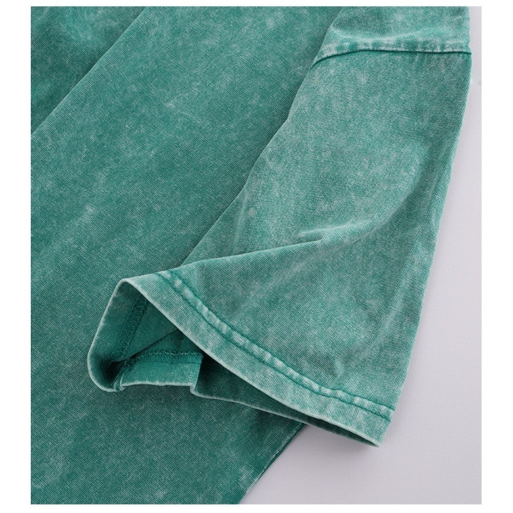 230g retro fried snowflake washed T-shirt Europe and the United States cross-border cotton t loose bottoming round neck pullover