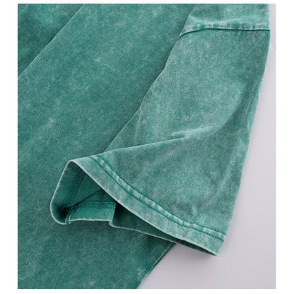 230g retro fried snowflake washed T-shirt Europe and the United States cross-border cotton t loose bottoming round neck pullover