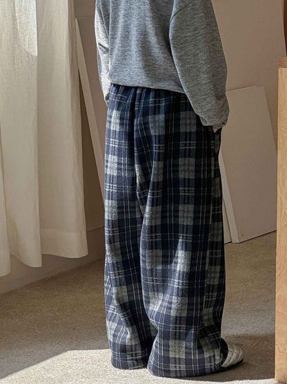 2025 Autumn Winter Cotton Boys Casual Pants Children Fleece-Lined Kids Plaid Loose Long Trouser Soft Warm 3-12 Years Outfit