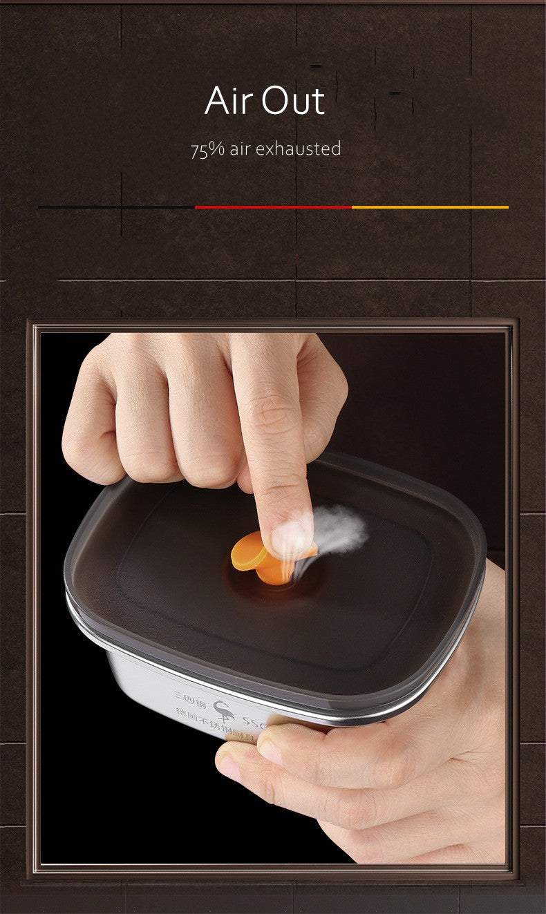 Luxury LFGB Certificated 304 Stainless Steel Crisper Silicone Sealing Edge Vacuum Container Air Exhaust Fresh-Keeping Food Box