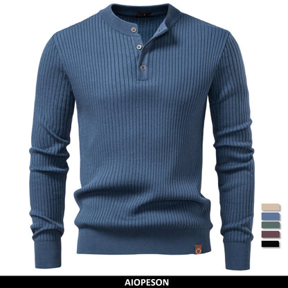 AIOPESON Men's Long Sleeve T-shirt Fall Winter Fashion Knit Slim Fit Polo Sweater Riibed Henry Collar Sweatershirt for Man