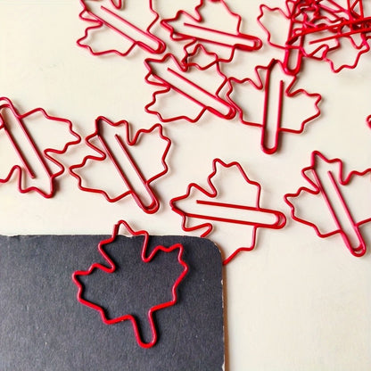 10/20/30pcs Red Maple Leaf Paper Clips - Durable Metal Autumn-Inspired Design for Office, School, Home Organization