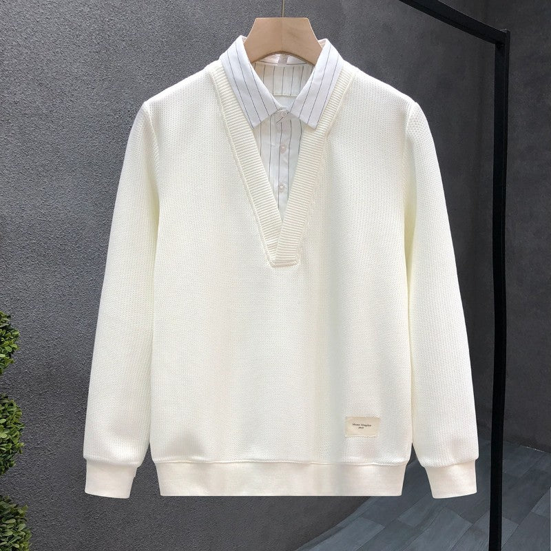 Casual Fake Two-piece Plus Size Hoodies Sweatshirts Spring Autumn Long Sleeve Patchwork Trend Tops Fashion Korean Men Clothing