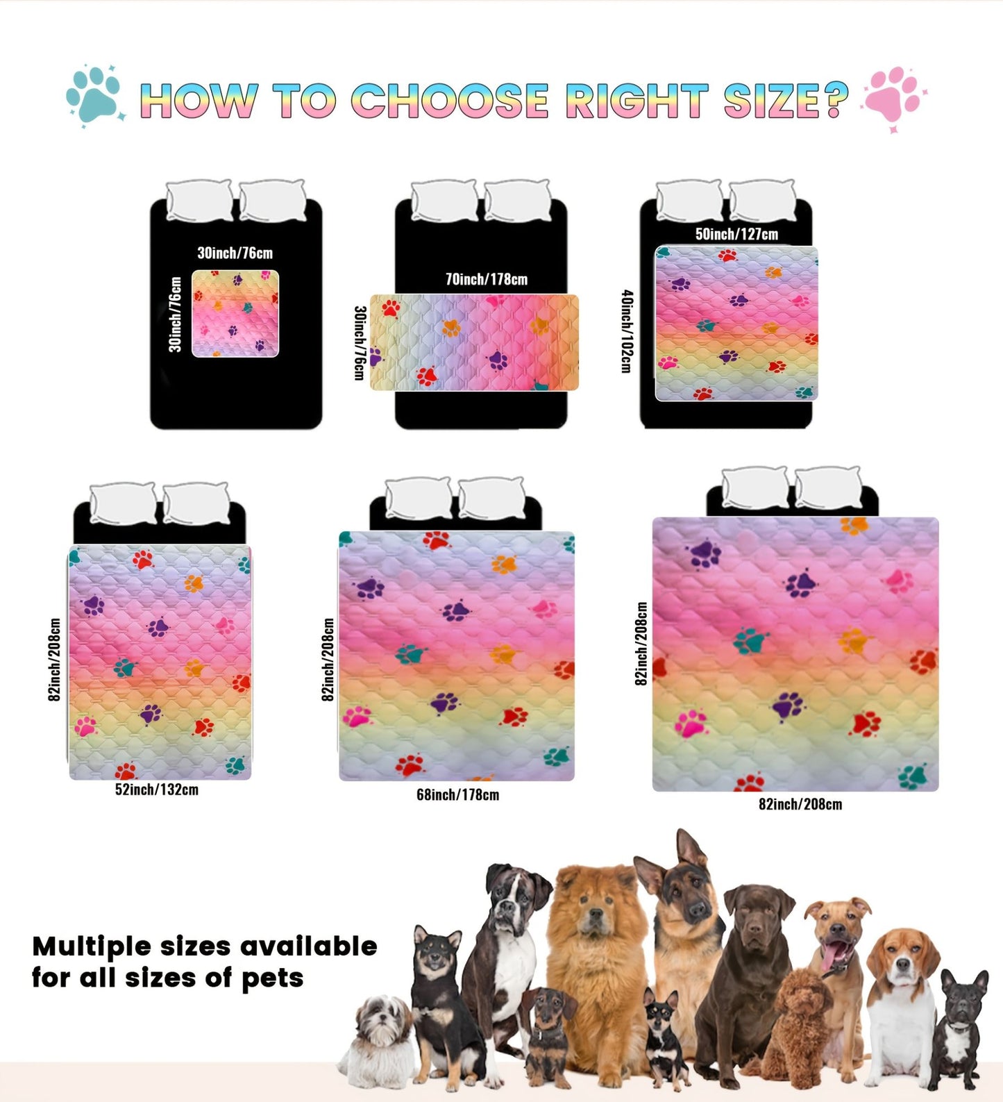 Capa para Cama de Cachorro Antivazamento, Trocador Reversível, Tapete Reutilizável para Acampamento (Crianças/Pets), Manta Lavável com Estampa de Patinhas de Cachorro