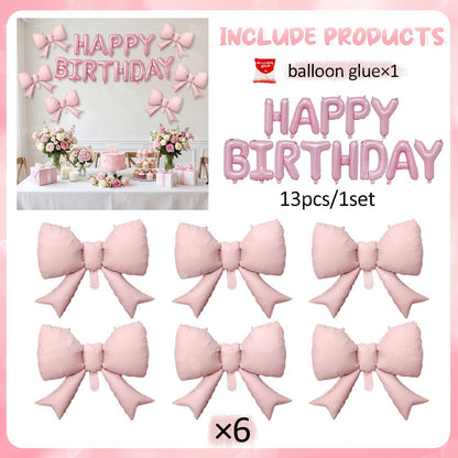 Pink Bow Birthday Balloon Happy Birthday Letter Balloon Used for Wedding, Valentine's Day, Birthday, Proposal Decoration Decor