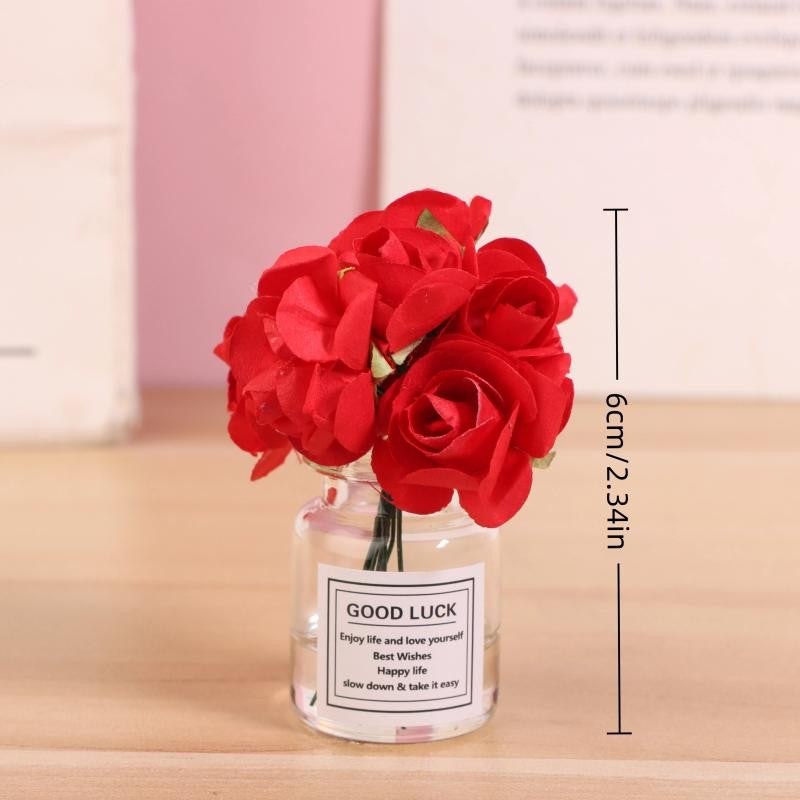 1 peça de enfeite de carro, enfeite fofo de simulação de rosa em vaso, acessórios para carros femininos, gadgets de decoração para o painel do carro