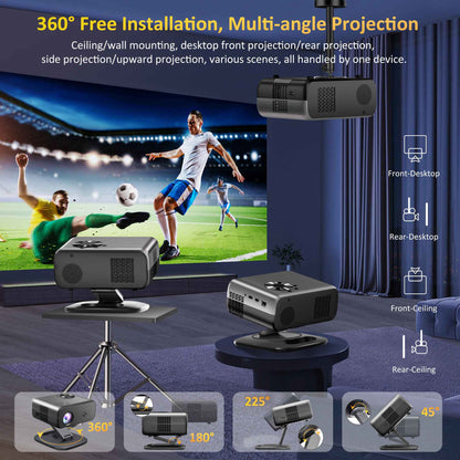 HORLAT M4 Projetor Portátil 25000 Lumens Android12 Mini Projetor 4K 64G Foco Automático Keystone Full HD 1080P 3D Home Theater WiFi6