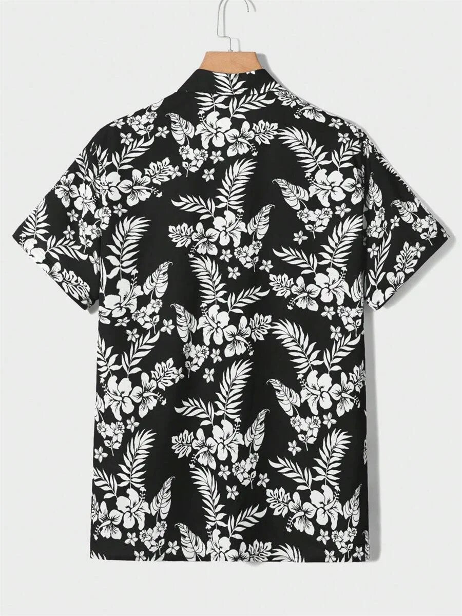 Summer men's new tropical 3D printing lapel short-sleeved shirt Hawaiian casual daily wearing large size