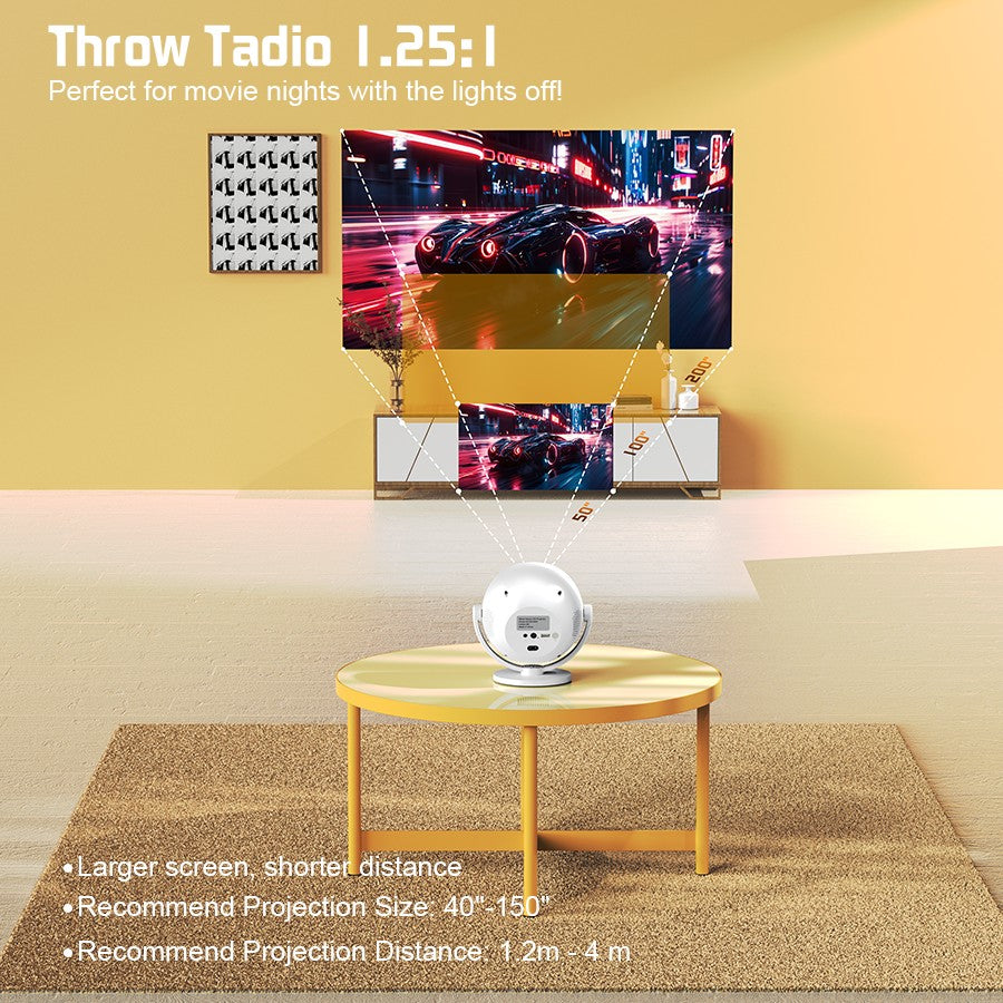 XBJ Spherical Home Theater 4K Projector, Android WiFi 6 BT 5.0 Auto Keystone 360° Rotation Portable Video Projector for Outdoor