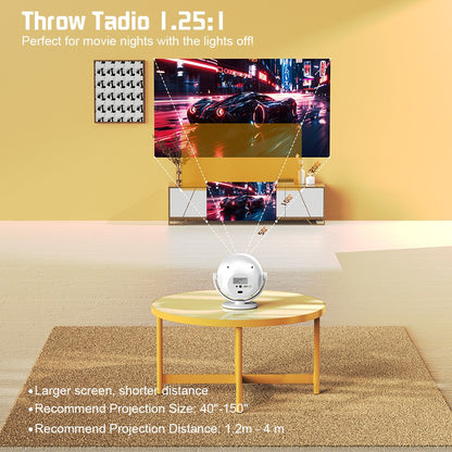 XBJ Spherical Home Theater 4K Projector, Android WiFi 6 BT 5.0 Auto Keystone 360° Rotation Portable Video Projector for Outdoor