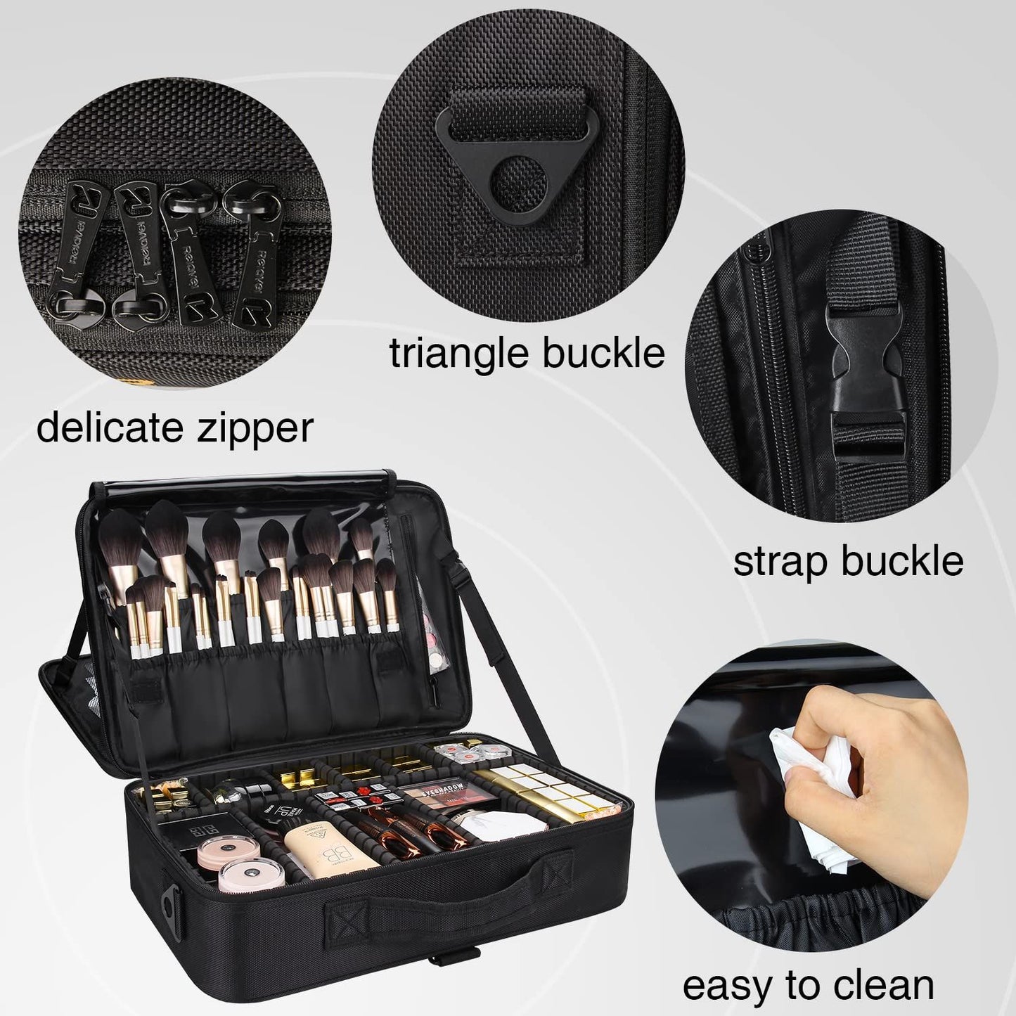 Makeup Case 3 Layers Cosmetic Organizer Brush Bag Barber Train Case Makeup Artist Box for Hair Curler Hair Straightener Brush