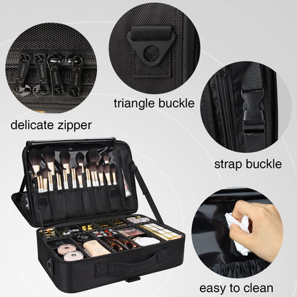 Makeup Case 3 Layers Cosmetic Organizer Brush Bag Barber Train Case Makeup Artist Box for Hair Curler Hair Straightener Brush