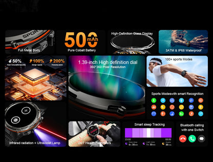 2026 Popular Outdoors GPS Sports Smart Watch Masculino Tela AMOLED Bússola à Prova D'água 500mAh NFC Chamada HD Smart Watch Para Homens T-REX 3