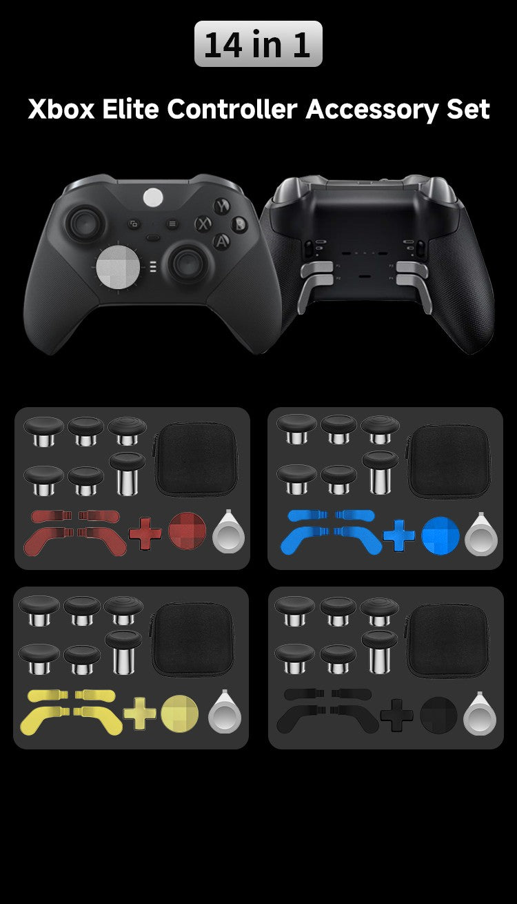 14-in-1 for Xbox One Elite Series 2 Controller Accessory Kit Metal D-Keys Trigger Paddles Repair Kit Gamepad Thumbstick Grip