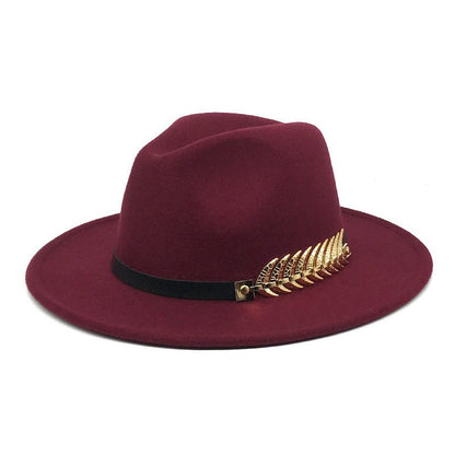 Fedora men's fedora neutral wide brim jazz hat feather belt autumn and winter british vintage panama hat