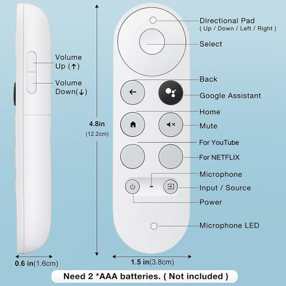 G9N9N Controle Remoto Bluetooth Compatível por Voz Controle Remoto Universal para Google TV Chromecast 4K Snow