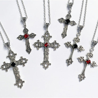 Colares com Pingente Grande de Cruz Punk Cristal para Mulheres Homens Gótico Corrente Clavicular Cruz Irregular Coleção Outono/Inverno Joias