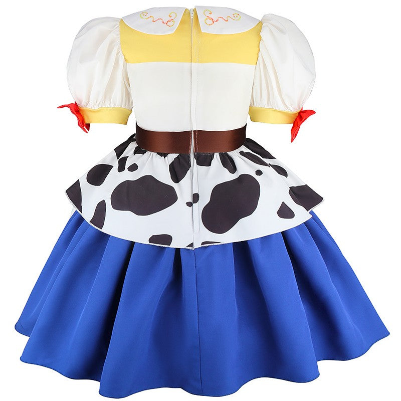 2026 New Girls Cow Spot Dress Children's Halloween Toy Cosplay Costume Toddler Up Birthday Stage Performance Cowboy Dress Carniv