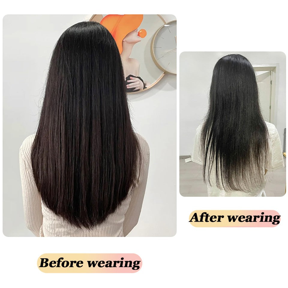 Aplique de Cabelo Sintético Liso Longo de Uma Peça com 4 Presilhas, Camada Interna Escondida, Peruca Colorida