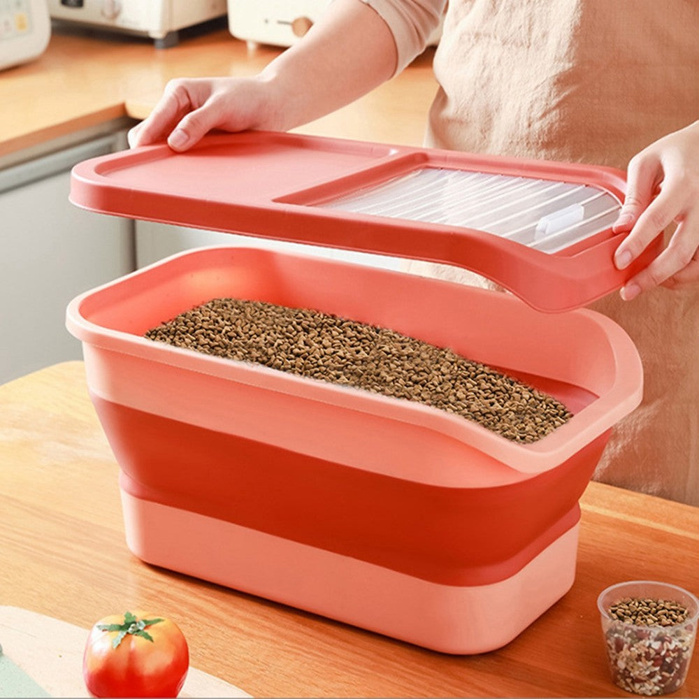 Recipiente Dobrável para Ração de Cães e Gatos de 6/15 Litros, Caixa para Ração Seca de Gatos com Tampas, Recipientes Herméticos para Armazenamento de Grãos e Arroz de Cozinha