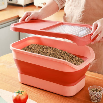 Recipiente Dobrável para Ração de Cães e Gatos de 6/15 Litros, Caixa para Ração Seca de Gatos com Tampas, Recipientes Herméticos para Armazenamento de Grãos e Arroz de Cozinha