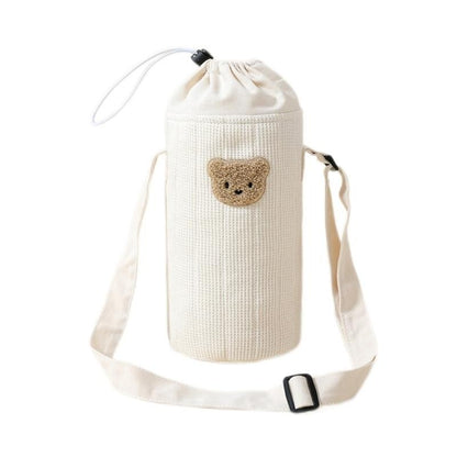 J15U Portable Baby Bottle Carrying Case Storage Bag for Easy Feeding Water Cup Organiser with Lovely Bear Embroidery