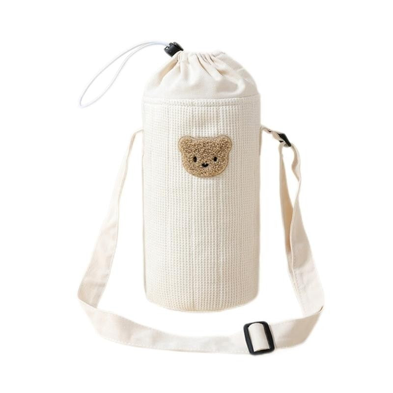 J15U Portable Baby Bottle Carrying Case Storage Bag for Easy Feeding Water Cup Organiser with Lovely Bear Embroidery
