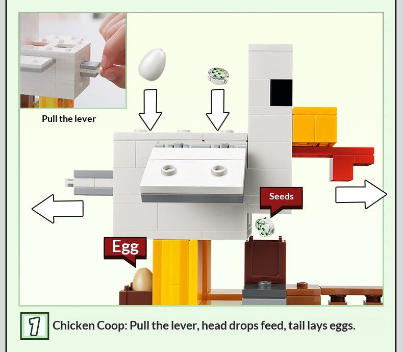 Lego Minecraft Série 21585 Fazenda de Galinhas Quebra-Cabeça Infantil Montar Blocos de Construção Brinquedo de Presente