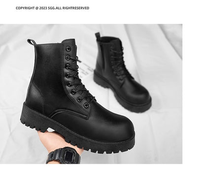 Botas casuais de casal, para quatro estações, masculinas e femininas, de cano alto, em couro, fashion, com sola grossa, antiderrapantes, plus size, para uso ao ar livre