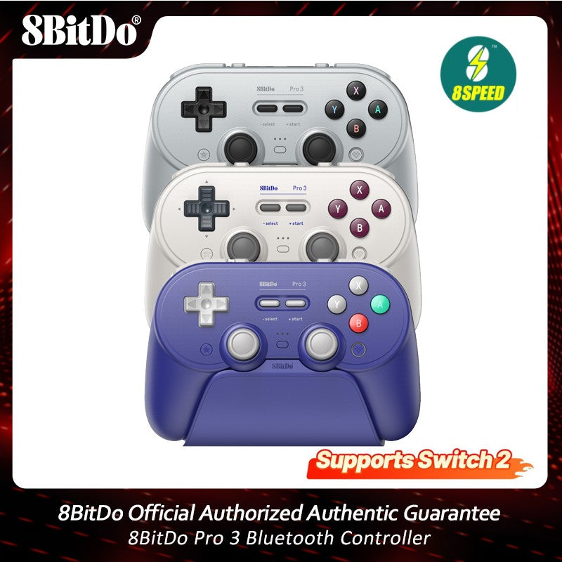 8BitDo Pro 3 Bluetooth Controller for Nintendo Switch 1/2 with TMR Joysticks, Charging Dock for Windows, Apple, SteamOS, Android