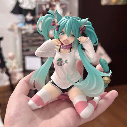 2026 ** 12cm Anime Hatsune Miku Action Figure with Cat Ear Long Sleeve Clothes PVC Model Toy for Children Gift Collectible