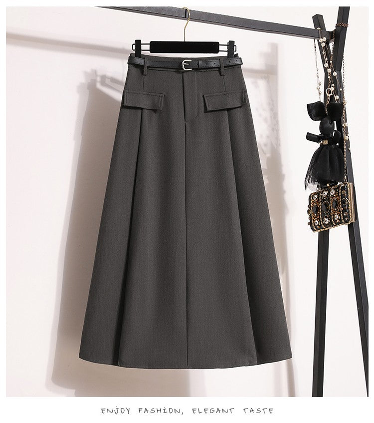 Plus Size Suit Skirts Autumn Winter Fashion New A-line Temperament Large Size Skirt Women's Solid Simplicity Casual Chic Skirt