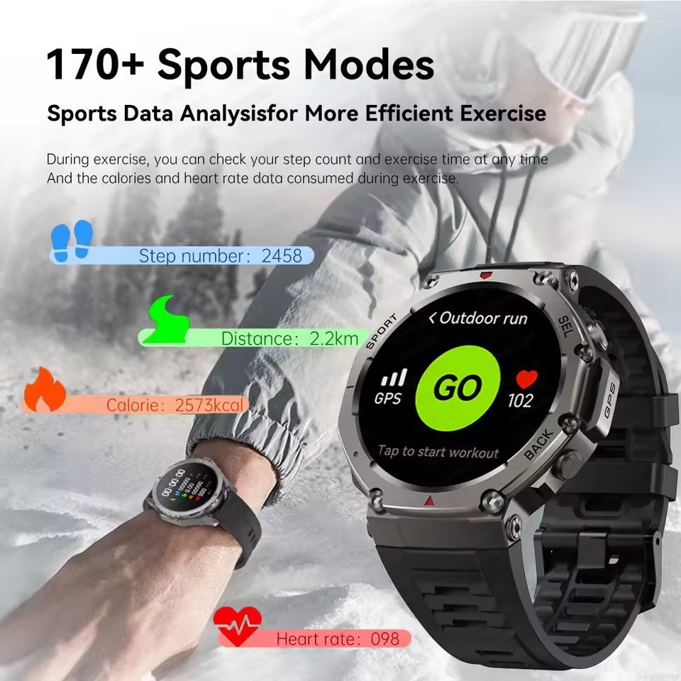 2025 New Military Bluetooth Call Smart Watch Built-in GPS Compass Barometric Altimeter 10ATM Waterproof Sports Smartwatches Men