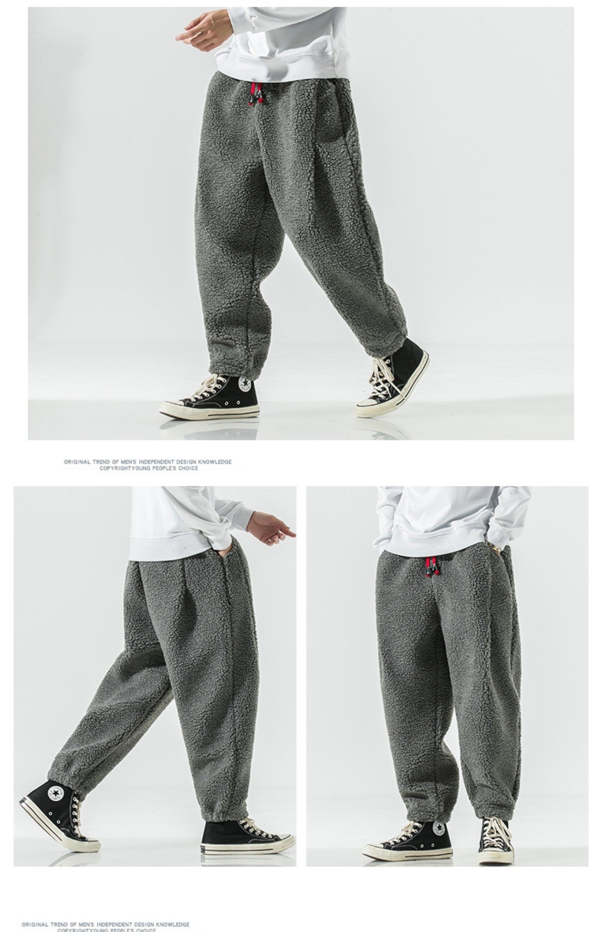 Winter Men's Lamb Wool Casual Pants Fleece Warm Elastic Waist Sweatpants Solid Thick Harem Pants Male Vintage Joggers Trousers