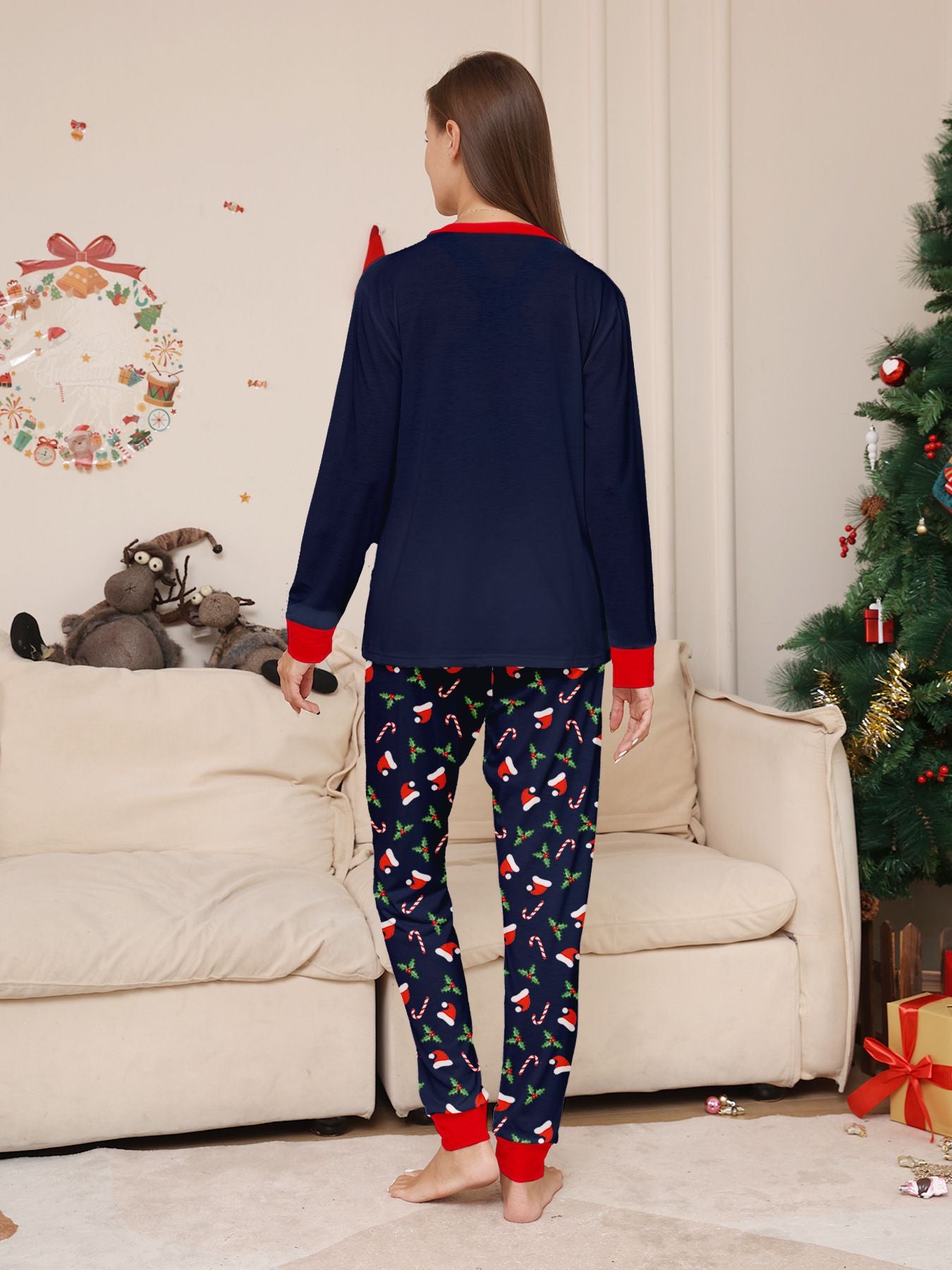 Christmas Family Matching Outfits Mother Father Kids Pajamas Set Santa Hat Print Loose Xmas Sleepwear Baby Romper Dog Clothes