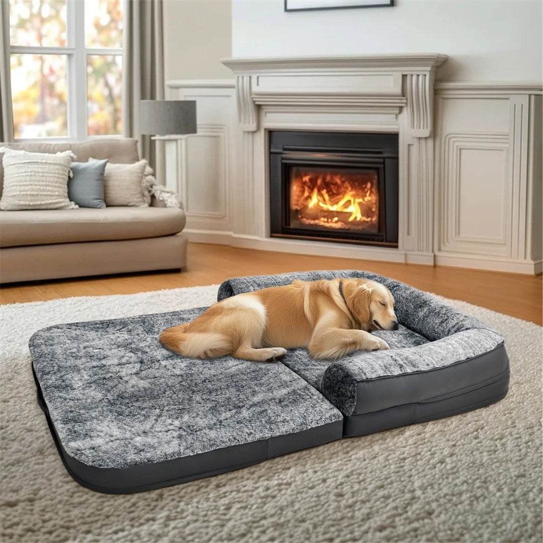 Cama Gigante para Cães, Tamanho Humano, 180cm de Comprimento, Dobrável, Calmante, Capa de Pelúcia, Ortopédica