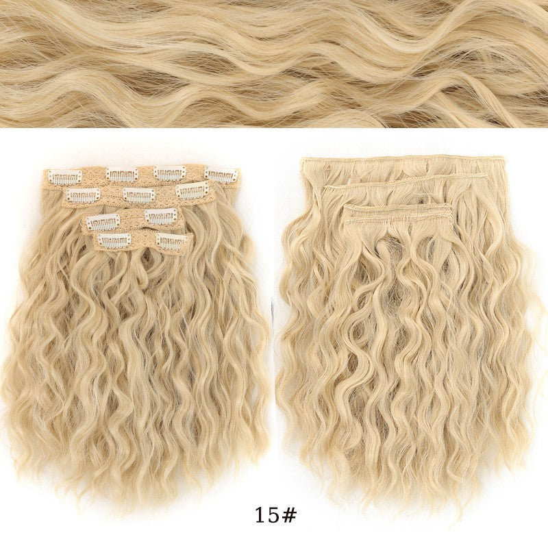 short curly Synthetic Burgundy 4-piece set of water ripple hair extension wig clip in woman's clip hair accessories hairpiece