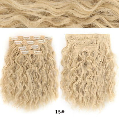 short curly Synthetic Burgundy 4-piece set of water ripple hair extension wig clip in woman's clip hair accessories hairpiece