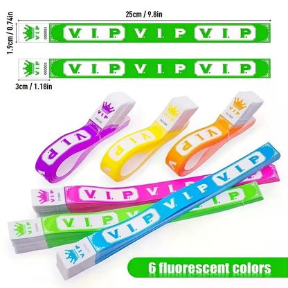 100pcs VIP Neon Paper Bracelets Fluorescent Waterproof Disposable Bracelets Tamper-Proof For Parties, Music Festivals & Events