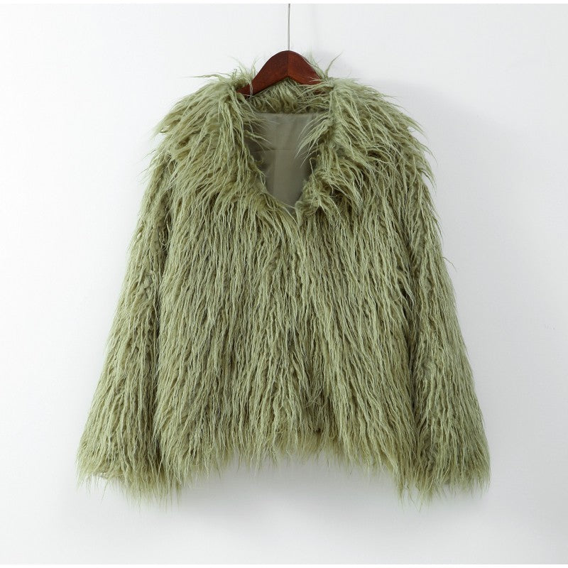 Solid Fashion Fake Fur Coat Women Chic Fluffy Warm Long Sleeve Loose Short Jacket Luxury 2025 Winter Lady Daily Street Outerwear