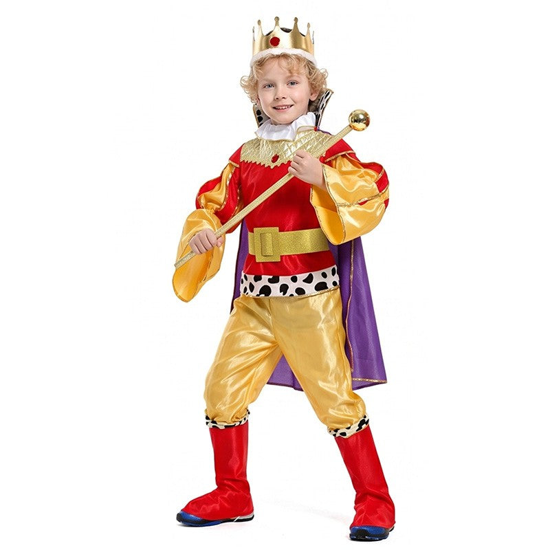 Boy King Prince Role Playing Costume Royal Set Prince Crown Cloak Halloween Birthday Makeup Party Gorgeous Dress Up No scepter