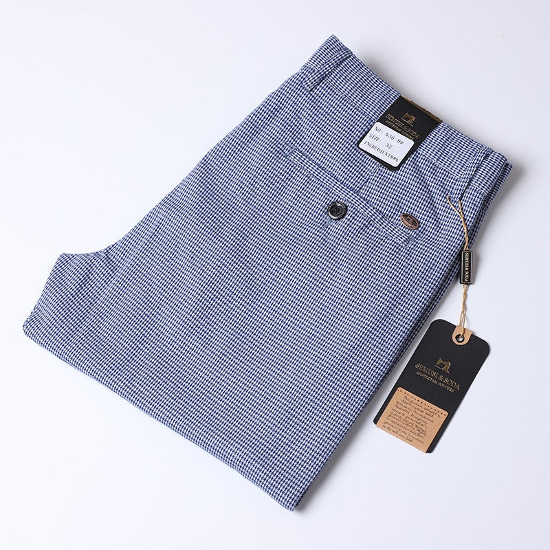 Summer Plaid Pants Men Slim Blue Suit Pants Men Stretch Business Formal Trousers Men