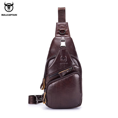BULLCAPTAIN Bag Genuine Leather Chest Bag Men's Fashion Style Casual Straddle Bag Business Large Capacity Leather Men's Luggage